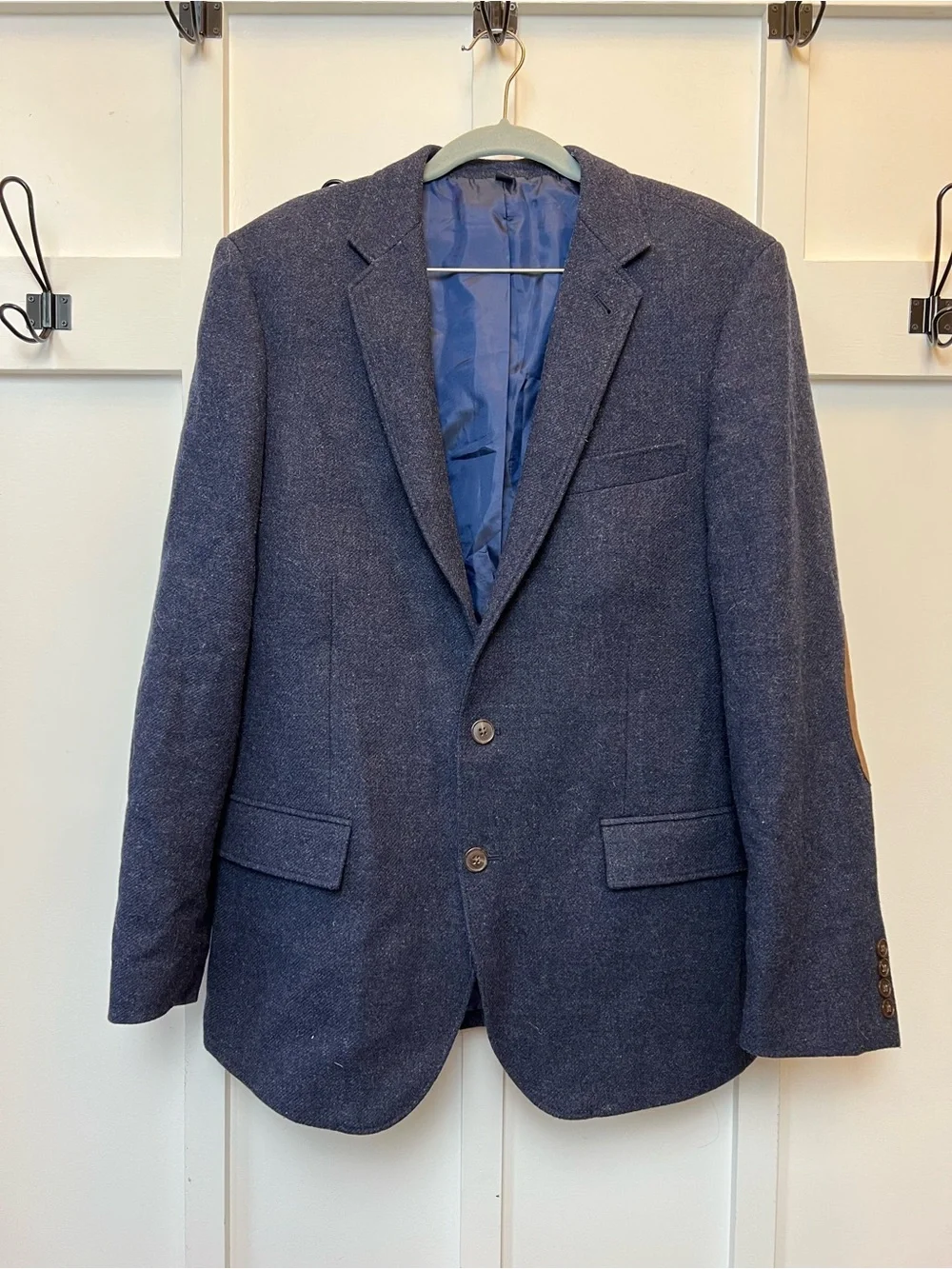 J. Crew Thompson Blazer Men’s Size 40 R Blue Elbow Patches Wool Blend Two-Button